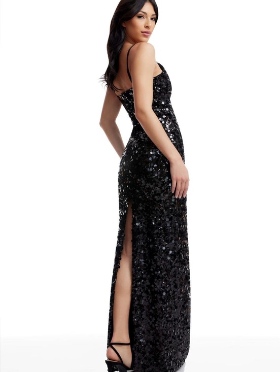Dress the Population Pants - Dress the Population Black Sequin V-Neck Jumpsuit Gown